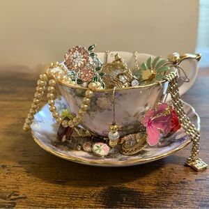 Bradford Editions Teacup And Saucer - Filled with Vintage Jewelry!!!